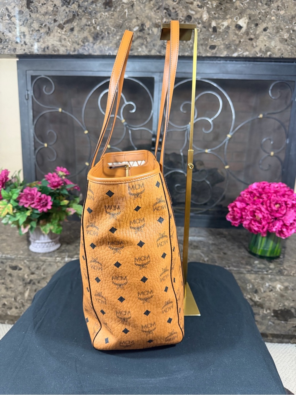MCM Cognac Visetos Monogram Tote with Gold Plaque - Picture 8 of 9